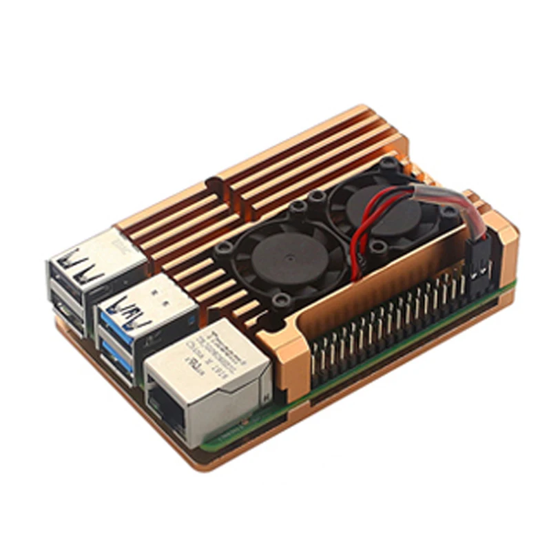 Caja de carcasa de Metal con disipador de calor de doble ventilador para Raspberry Pi 4 Modelo B 4B, aleación de aluminio de alta calidad - imagen 2
