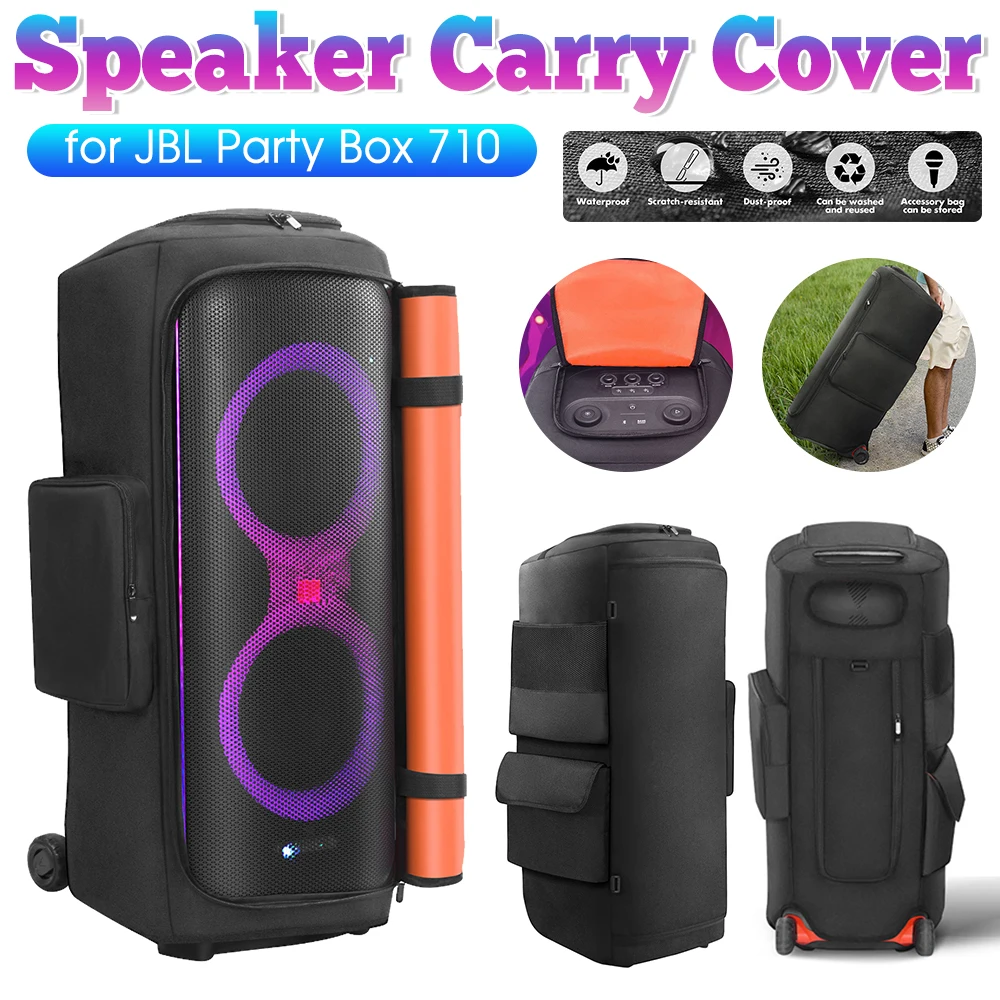 Estuche antipolvo para altavoz portátil con bolsillo para micrófono, bolsa de almacenamiento para altavoz de doble cara, resistente al agua para accesorios JBL Party Box 710 - imagen 2