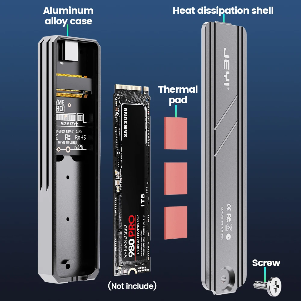 JEYI-carcasa de SSD M.2 NVME SATA, USB C 3,2 Gen 2 10gbps o 6gbps SATA m-key (B + M Key), lector de SSD, carcasa de disco duro de protocolo Dual - imagen 5