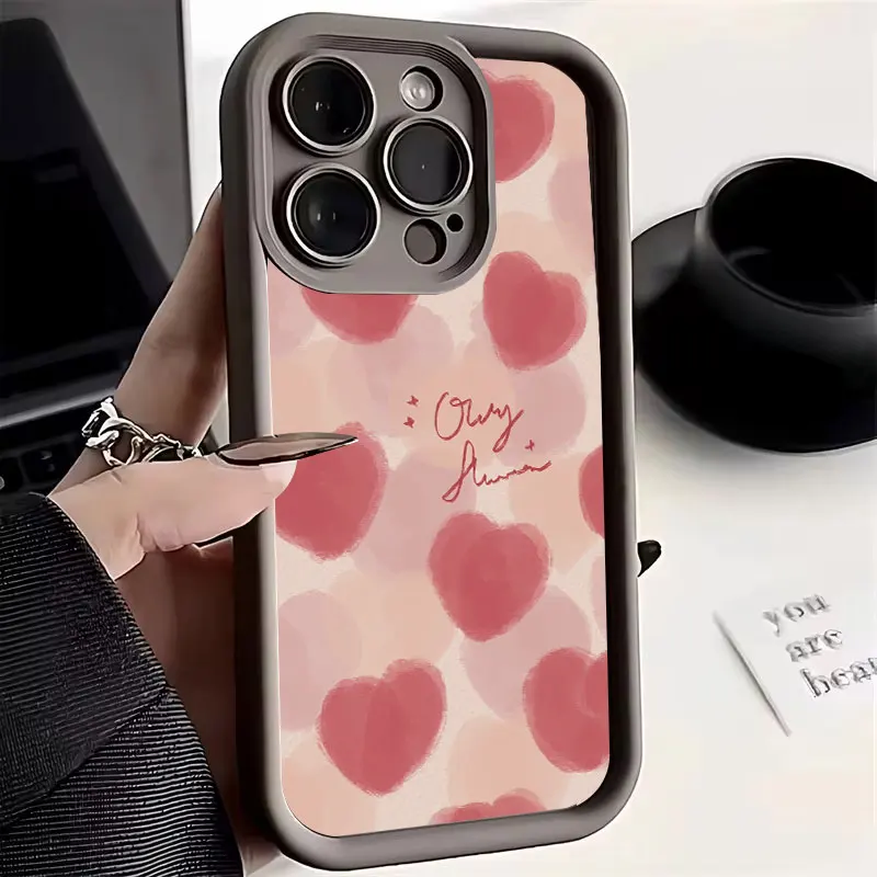 Funda de silicona suave para teléfono iPhone, carcasa con diseño de corazón de amor y acuarela, para modelos 15, 14, 13, 12, 11 Pro Max, X, XS Max, XR, 7, 8, 15 Plus, SE2020, 2022 - imagen 2