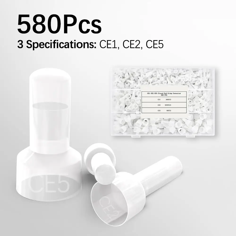 Kit de conectores de engarzado de extremo cerrado de 580 piezas - 22-16/16-14/12-10 AWG calibre CE1 + CE2 + CE5 tapas de engarzado de extremo de cable de nailon de 3 valores, aisladas