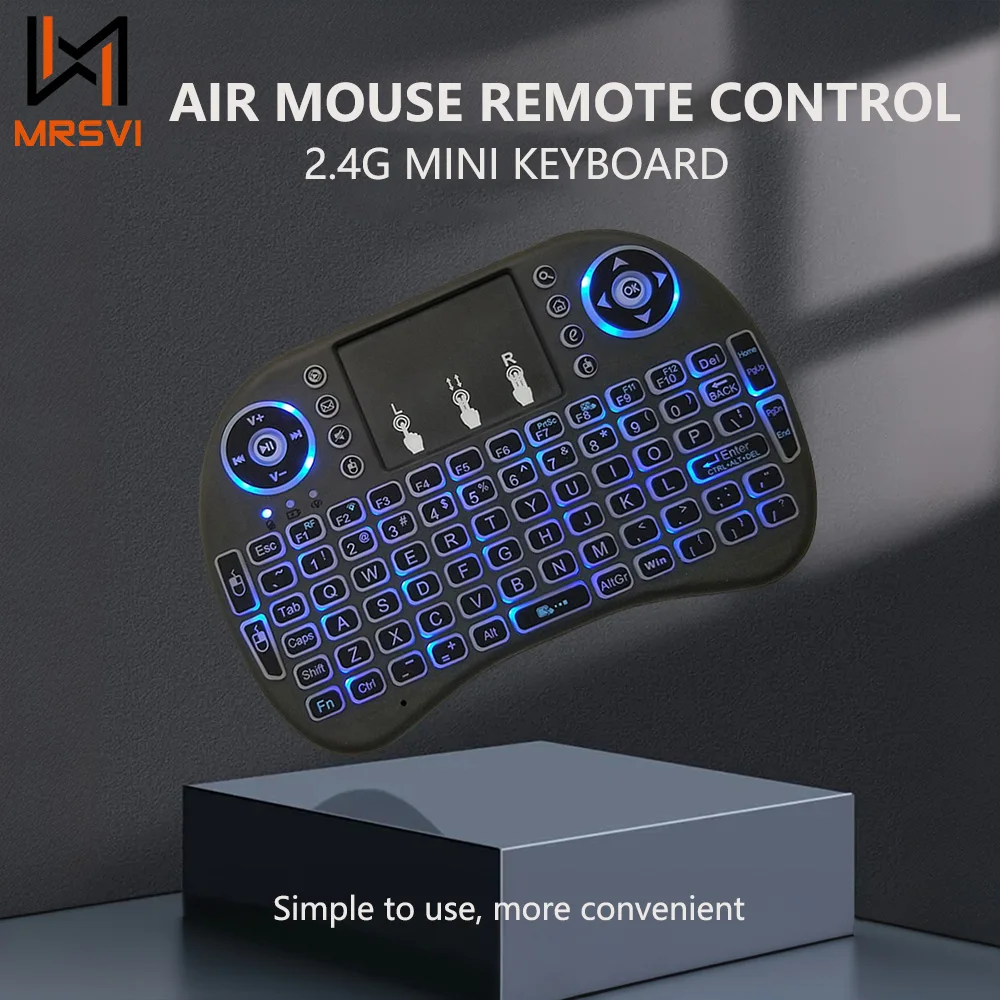 MRSVI i8 2.4G Air Mouse remoto con teclado táctil Mini teclado inalámbrico retroiluminado para PC Android TV Box, PC