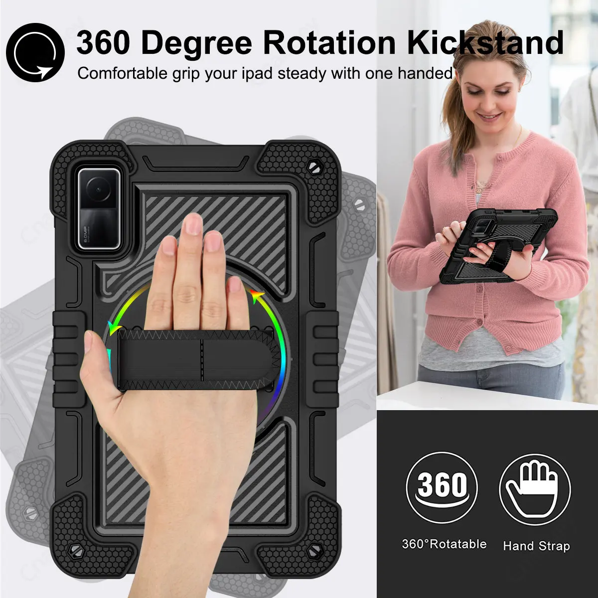 Funda resistente para Redmi Pad SE11 Xiaomi Pad 6, Funda con soporte giratorio a prueba de golpes, Funda con correa para el hombro - imagen 4