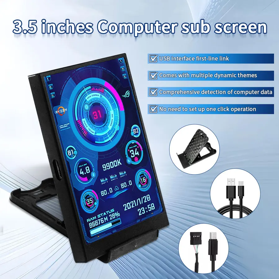 Mini pantalla secundaria de ordenador IPS TYPE-C de 3,5 pulgadas, CPU, GPU, HDD, Monitor LCD, AIDA64 gratuito, Windows 8/10/11 - imagen 2