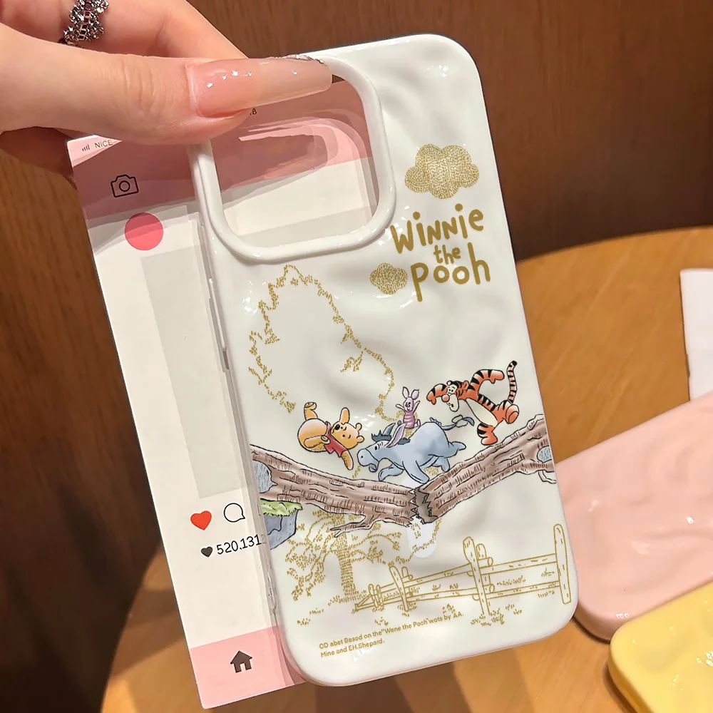 Fundas de teléfono de meteorito arrugado Irregular 3D de Winnie The Poohs de dibujos animados para IPhone 17 16 15 14 Plus 13 12 11 Air Pro Max suave y brillante - imagen 4