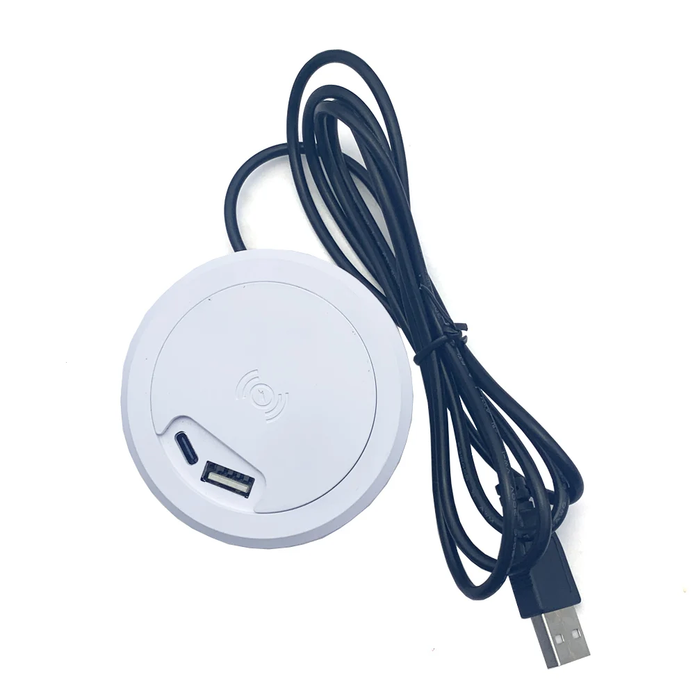 Enchufe integrado de escritorio USB + tipo c + cargador rápido de carga inalámbrica de 5W dispositivo de escritorio incorporado conector rápido adaptador de orificio redondo - imagen 2