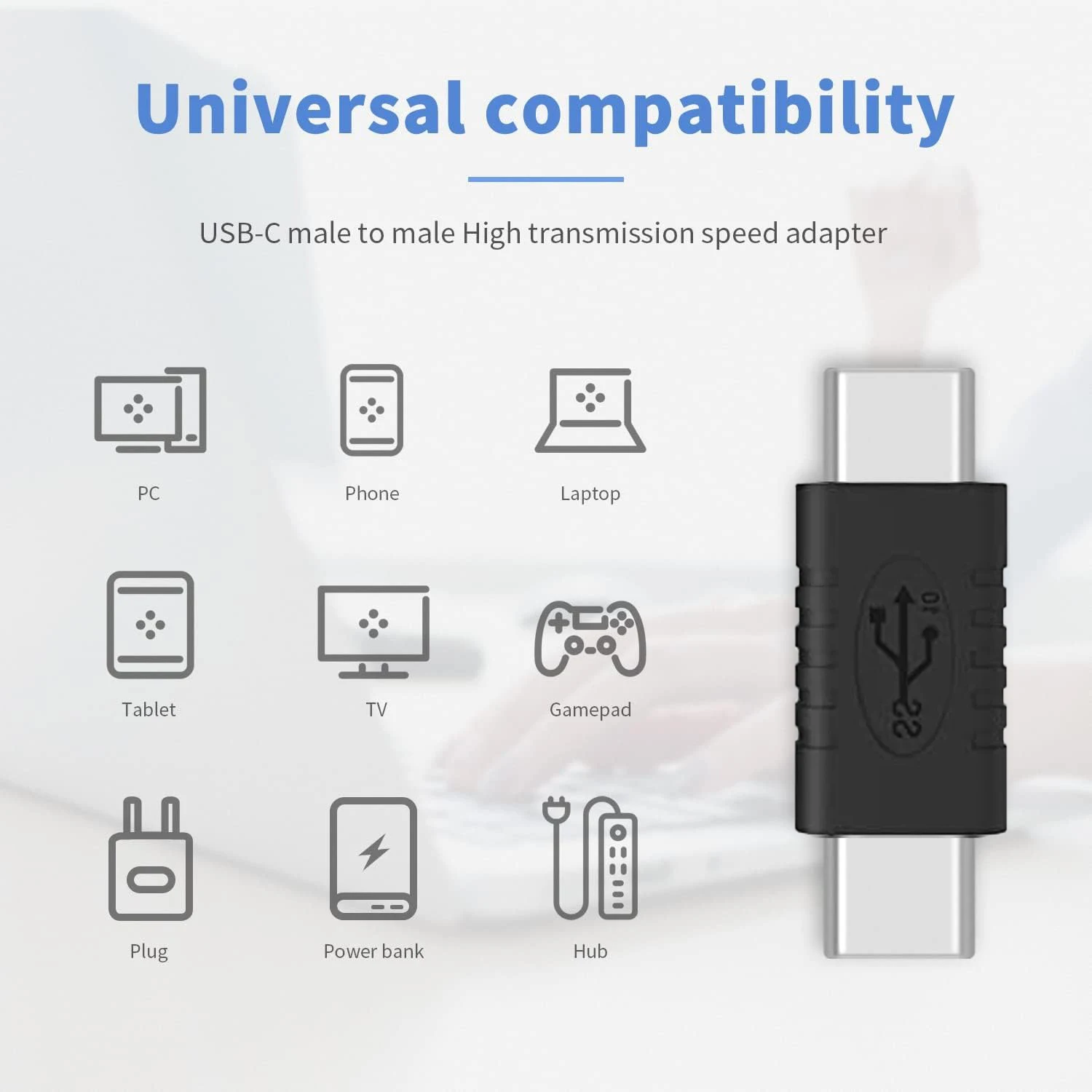 Adaptador USB C macho a macho, extensor de conector tipo C de 2 paquetes, carga PD de 60W, vídeo 4K, transferencia de datos de 10Gbps para ordenadores portátiles, teléfono - imagen 2