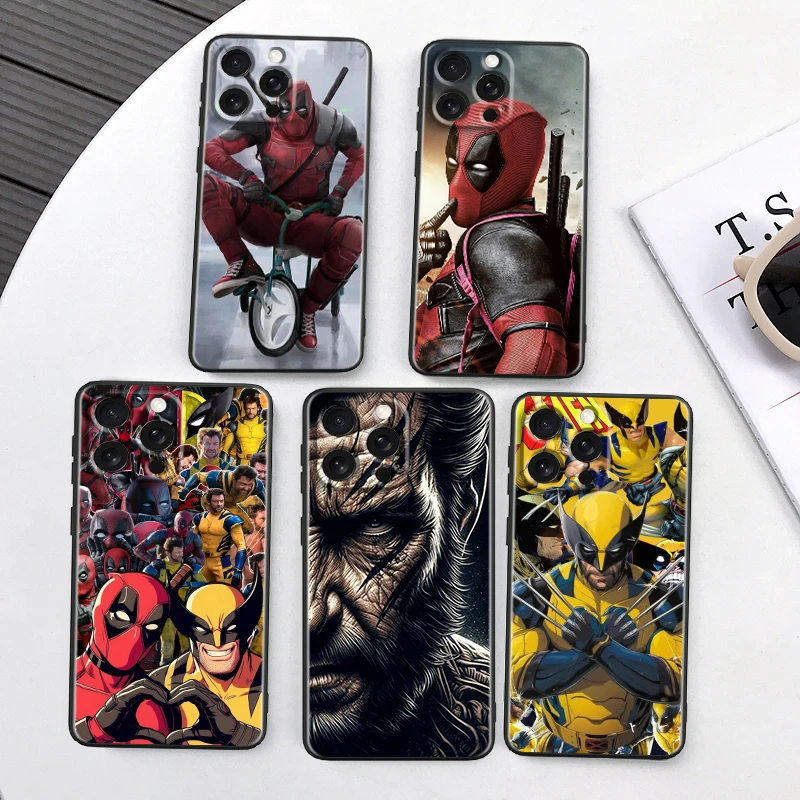 Marvel Deadpool Lobezno película para iPhone 15 14 13 12 11 XS XR X 8 7 SE Pro Max Plus Mini funda negra para teléfono