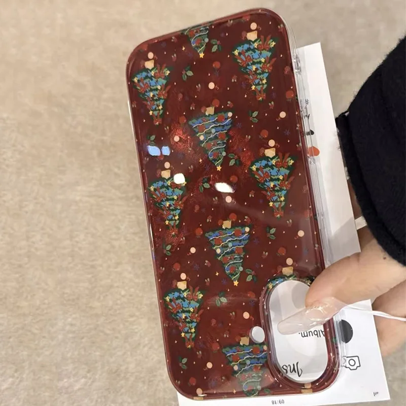 Fondo rojo árbol de Navidad funda de teléfono para iPhone 17 Pro fundas iPhone 16 Pro Max 15 14 13 12 11 XS X XR 7 8 Plus 16E Air Cover - imagen 4