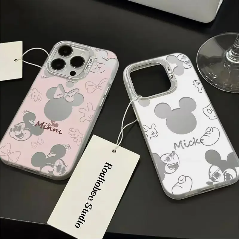Funda de teléfono de dibujos animados de Mickey Minnie para Iphone 16 16e 11 12 13 14 15 Pro Max Mini 16 Plus 7 8 SE 2022 encantadora cubierta trasera Y2K - imagen 2