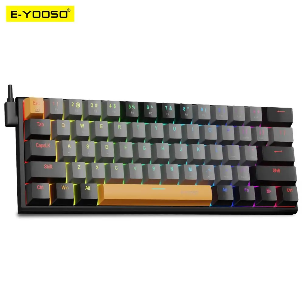E-YOOSO Z11 RGB USB 60% Mini teclado mecánico para jugar interruptor azul rojo 61 teclas cable desmontable, portátil para PC de viaje