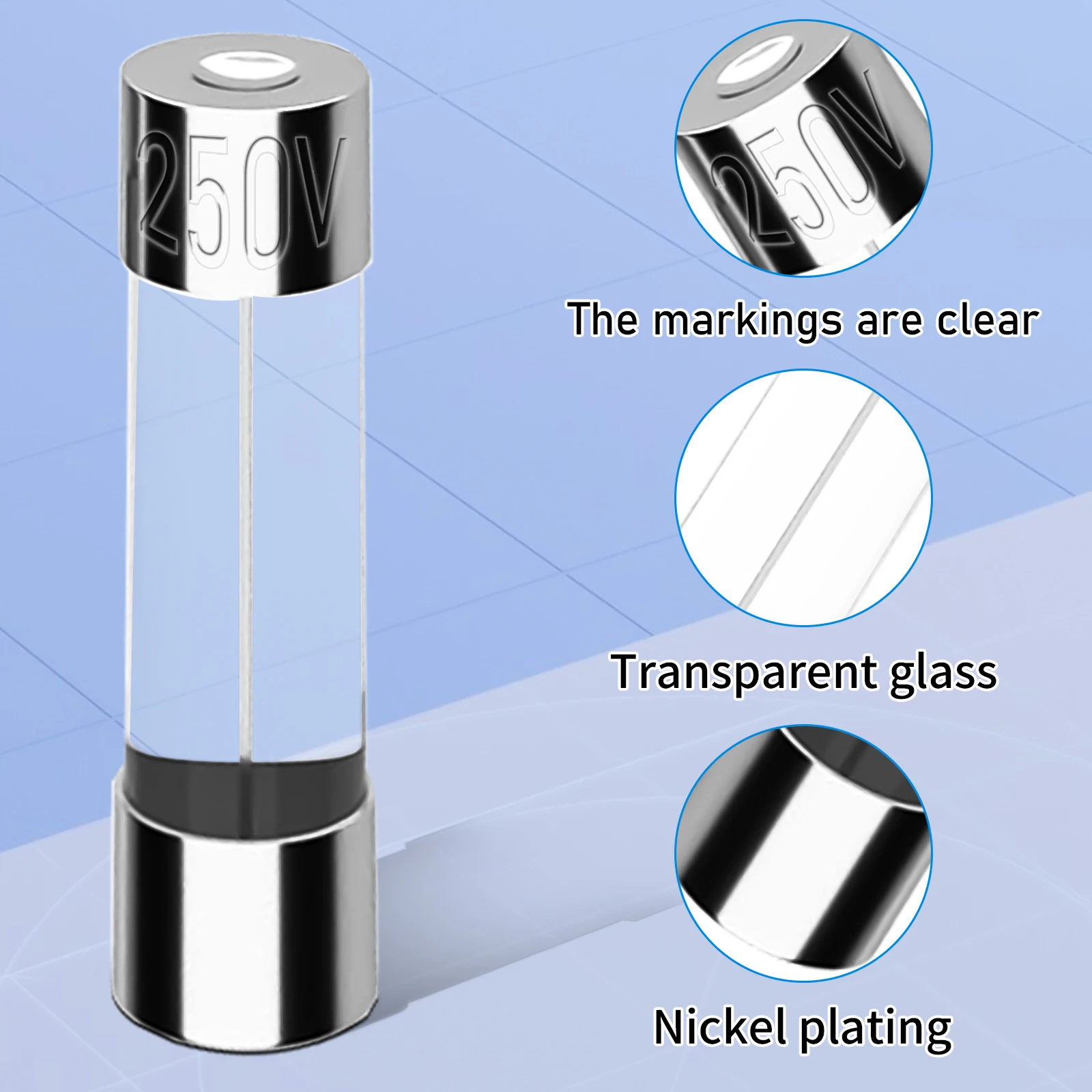 Kit surtido de fusibles de vidrio de soplado rápido, 100/150 Uds., 15 valores M5x20mm 0.1A-30A - imagen 3