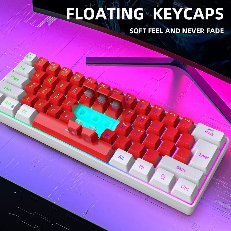 60% teclado RGB rojo y blanco para juegos, teclados usb, teclado gamer, pc, retroiluminado, 61 teclas, mini ordenador, teclado para el hogar y la Oficina - imagen 5