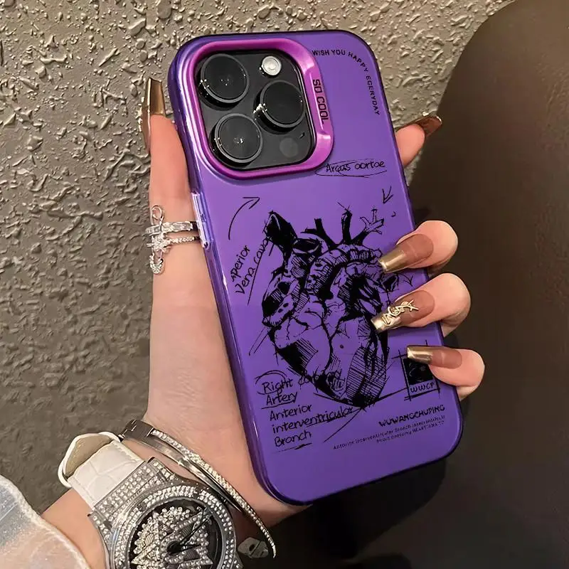 Funda Graffiti Heart para iPhone 16 15 14 13 12 11 Pro Max XS XR 7 8 Plus SE carcasa protectora de pantalla a prueba de golpes - imagen 2