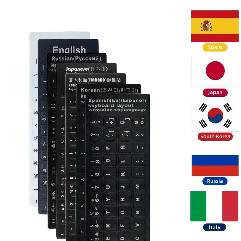 Pegatinas de teclado inglés, español, italiano y coreano, pegatina de teclado de idioma de PVC esmerilado para ordenador portátil, PC de escritorio