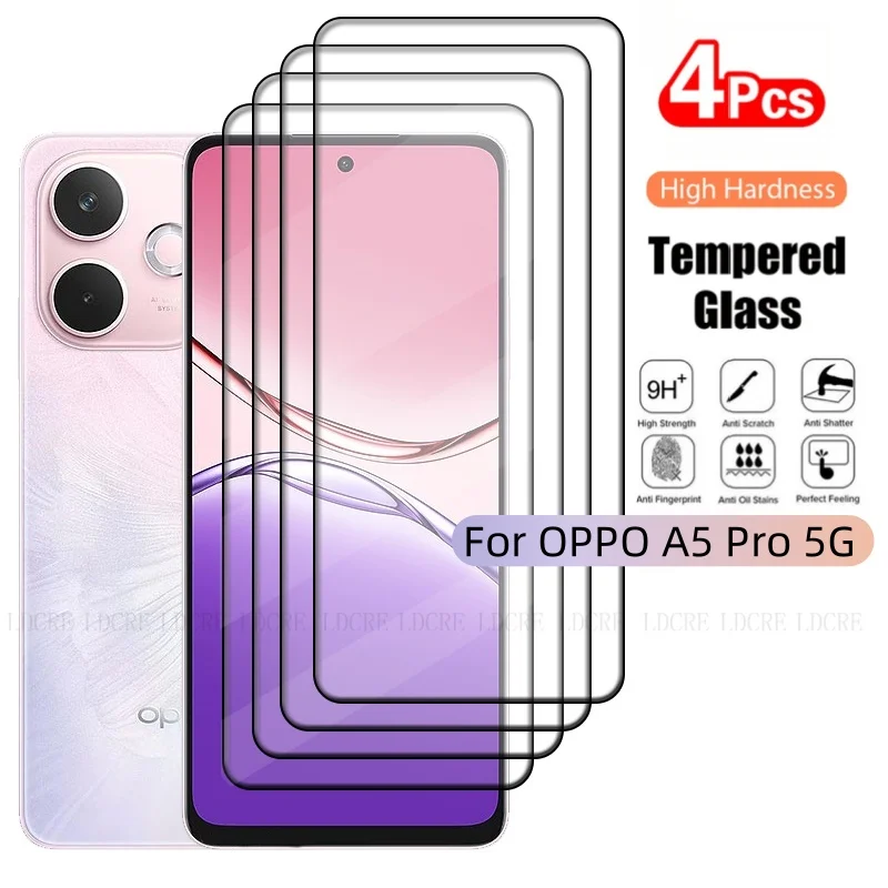 4 Uds para OPPO A5 Pro 5G vidrio OPPO A5 Pro vidrio templado HD 9H protección de teléfono pegamento de cubierta completa para Protector de pantalla OPPO A5 Pro
