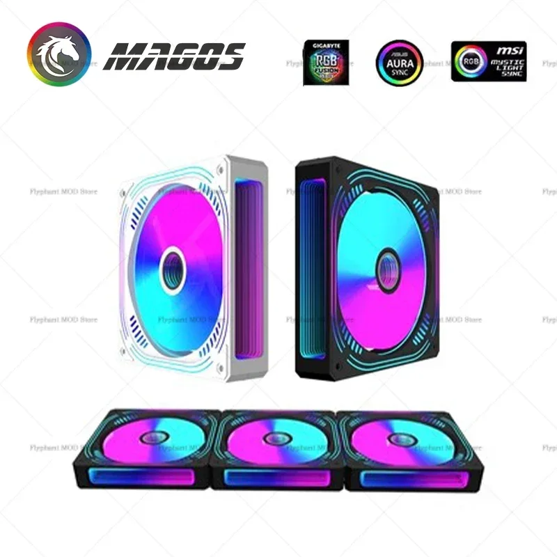 Computer Case 12Cm Water-Cooled Computer Fan, 120mm Radiator Cooler, 5V ARGB AURU SYNC,Black/White - imagen 3