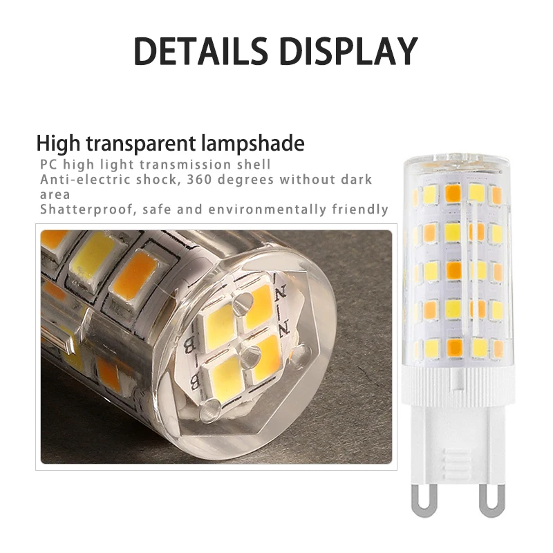 5 uds resaltar G9 bombilla LED de 3 colores AC 220V 5W 7W 9W 12W SMD2835 3000K 4000K 6000K Control de interruptor sin parpadeo luces de cerámica - imagen 4
