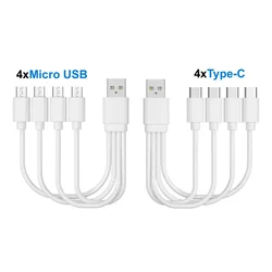 Cable de carga múltiple USB corto de 20cm 4 en 1 Cable de carga múltiple tipo C/Micro USB Cable divisor USB C de 4 puertos 5V 2A 150cm