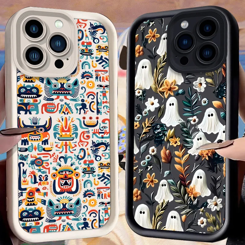 Funda de dibujos animados Monster Ghost para iPhone 16 E 15 14 13 12 Mini 11 Pro Max XS X 8 7 Plus SE, funda de silicona suave líquida a prueba de golpes