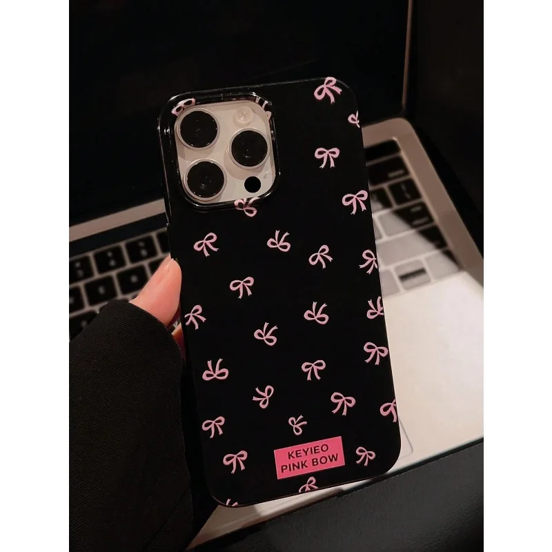 Funda de teléfono anticaída de TPU con estampado de lazo rosa ins, elegante, adecuada para iPhone 11/12/13/14/15/ 16 17Pro Max, PLUS/AIR