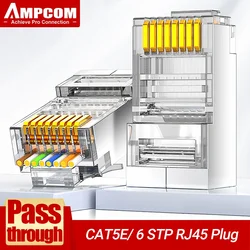 Conector RJ45 AMPCOM Blindado CAT6 Chapado Oro para Ethernet