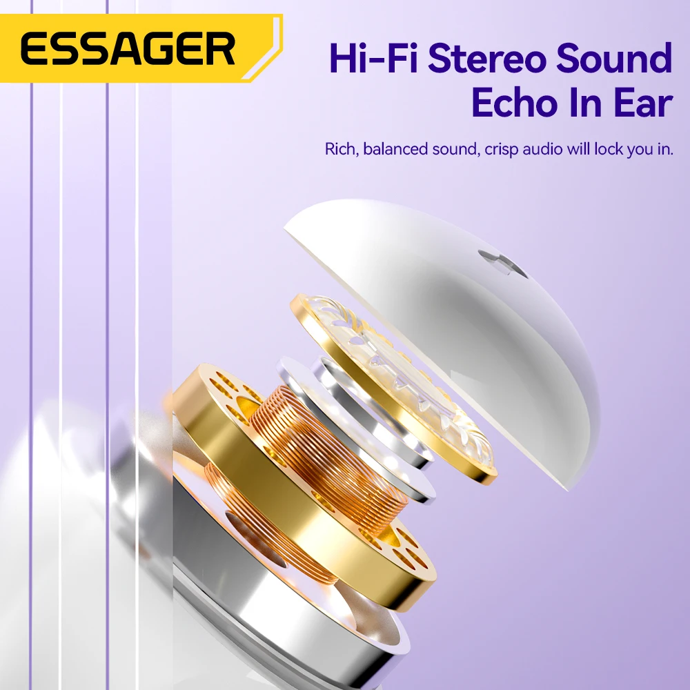 Essager-auriculares inalámbricos TWS, cascos con Bluetooth 5,3, estéreo, BT, Semi-in-ear, con caja de carga, Mini Heaset con micrófono para teléfonos - imagen 4