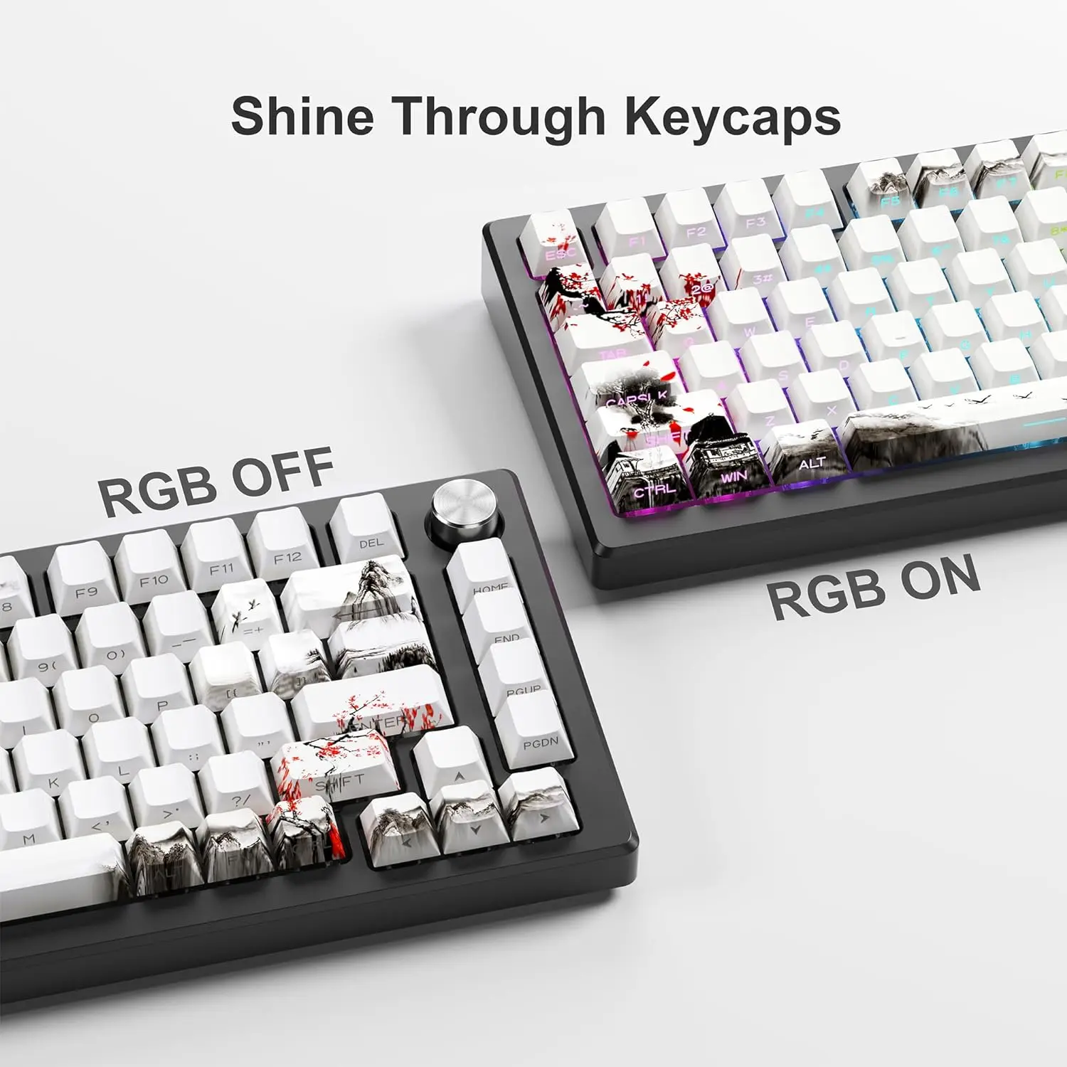 XVX Plum Blossom PBT Keycaps Impresión lateral Brillo a través de teclas personalizadas 75 por ciento tinte Sub/doble disparo Cherry Profile Key Cap Set - imagen 3