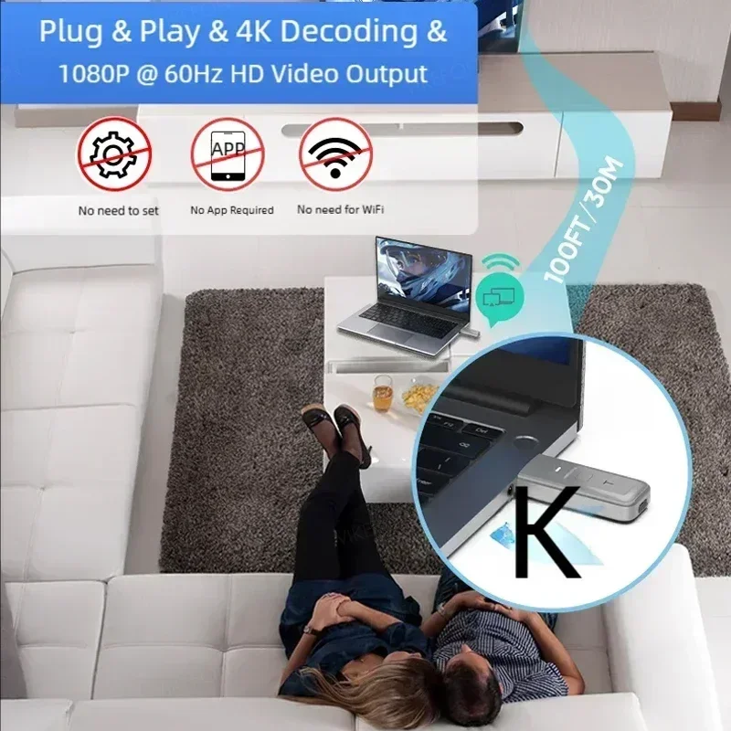 Kit de transmisor y receptor de vídeo Compatible con HDMI inalámbrico 5G, Audio en casa, vídeo, TV Stick, Mini proyector, extensor, Dongle de pantalla - imagen 2