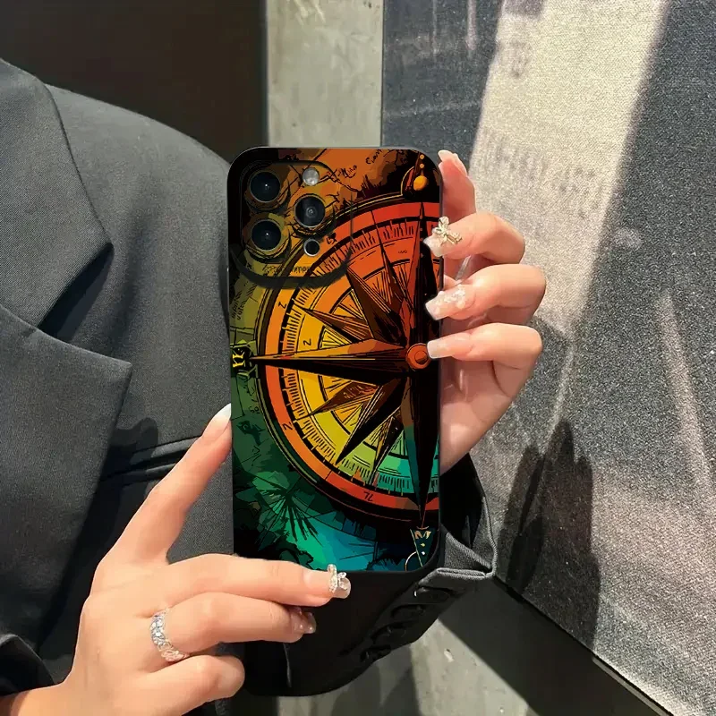 Funda de silicona suave con patrón de brújula para iPhone, 11, 12, 13, 14, 15, 16 Pro Max, XS, X, XR, 7, 8 Plus, 16, a prueba de golpes - imagen 3