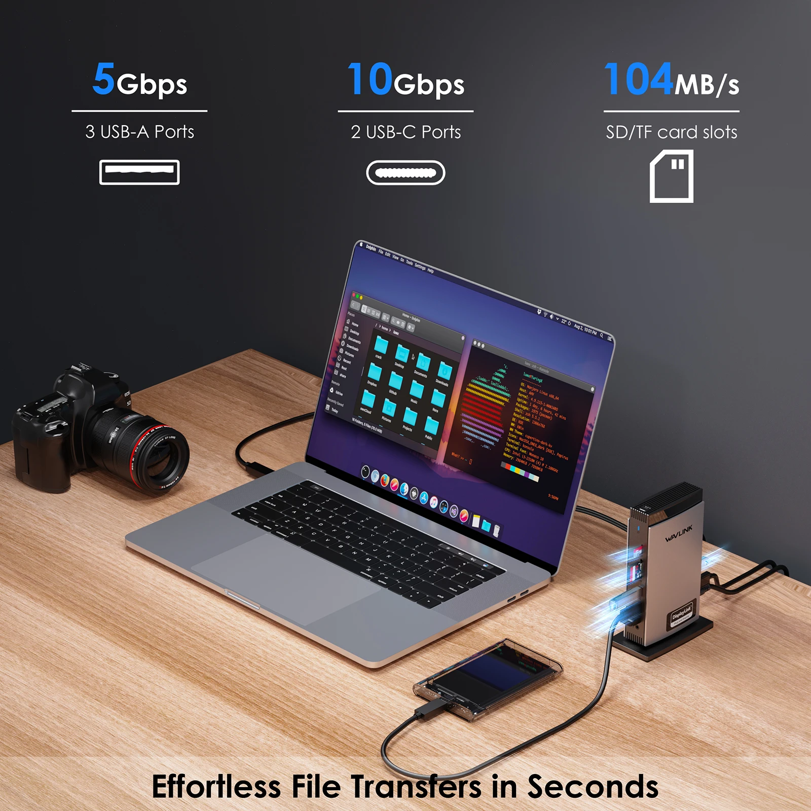 WAVLINK Estación de acoplamiento Universal DisplayLink Dual/Triple 4K USB C USB 3.0 para M1 M2 M3 Mac y Windows no cargan el ordenador portátil - imagen 4