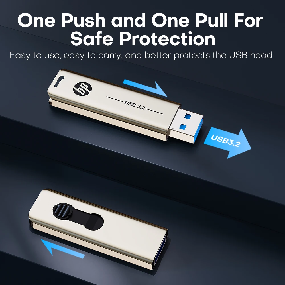 Unidad flash HP 256G USB 3,2, 128GB, 64GB, 32GB, memoria USB de Metal, personalidad creativa, disco U de empuje y tracción de alta velocidad - imagen 4