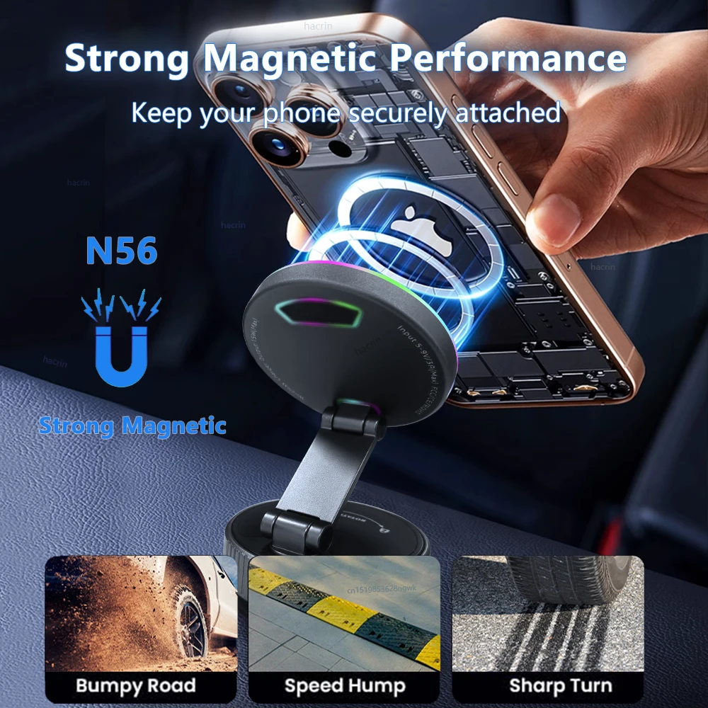 Cargador inalámbrico de coche con rotación de 360 grados para iPhone 17 16 15 14 Samsung Huawei ventosa de vacío cargador inalámbrico magnético para coche - imagen 4