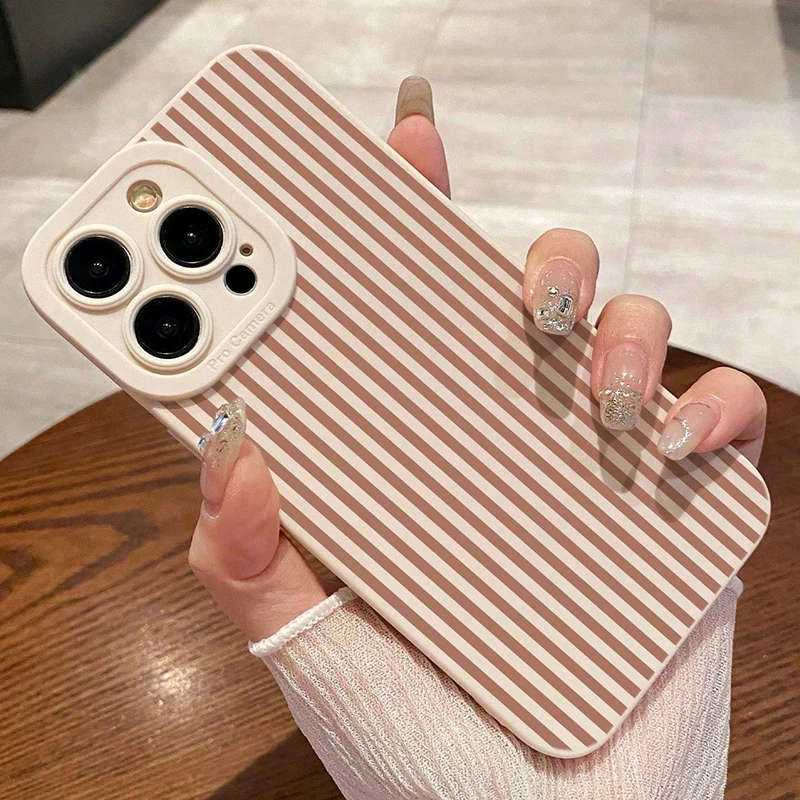 Funda de teléfono anticaída pintada a rayas rosas para Xiaomi Redmi Note 14 Pro Plus 5G 14 13 12 12S 11 10 14C 13C 12C cubierta de parachoques de caramelo - imagen 2