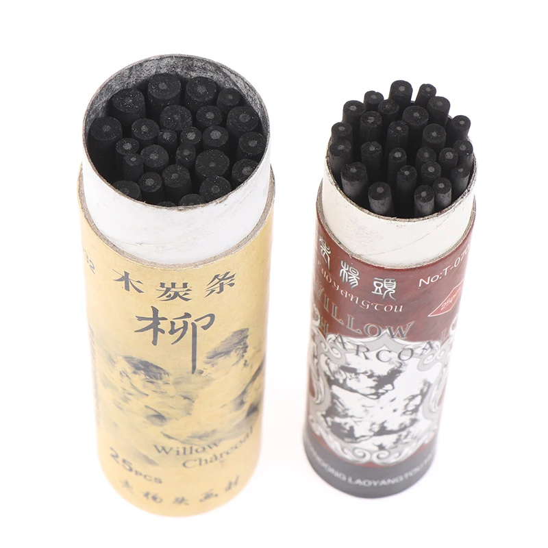 Lápiz de carbón de sauce para dibujo de bocetos, diseño de pintura con tiras de carbón, suministros de arte profesionales para estudiantes, 25 piezas