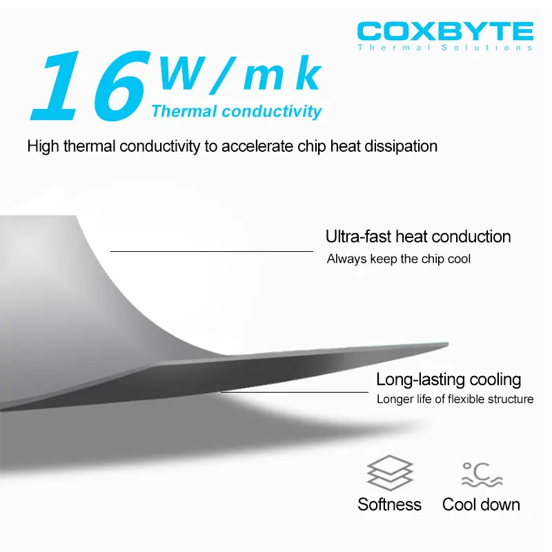 COXBYTE Tarjeta gráfica Refrigeración 16W/MK Almohadilla térmica Disipación de calor Almohadilla de silicona CPU/GPU Almohadilla de enfriamiento de grasa de silicona - imagen 4