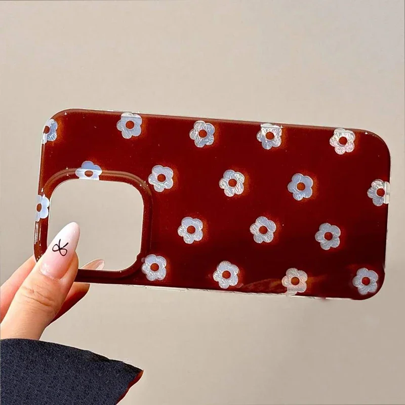 Funda de teléfono con estampado Floral rojo Retro de estilo coreano para iPhone 17 Pro Max XS XR X 16E 16 15 14 13 12 11 7 8 Plus 17 Air Cover - imagen 5