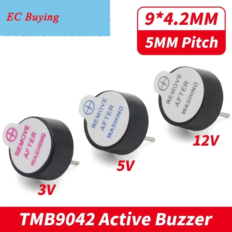 10 Uds. Alarma de zumbador activo ultrafina 3V 5V 12V DC 9MM * 4,2 MM 9x4,2 MM 9042 MINI zumbador piezoeléctrico activo apto para Arduino Diy Electro