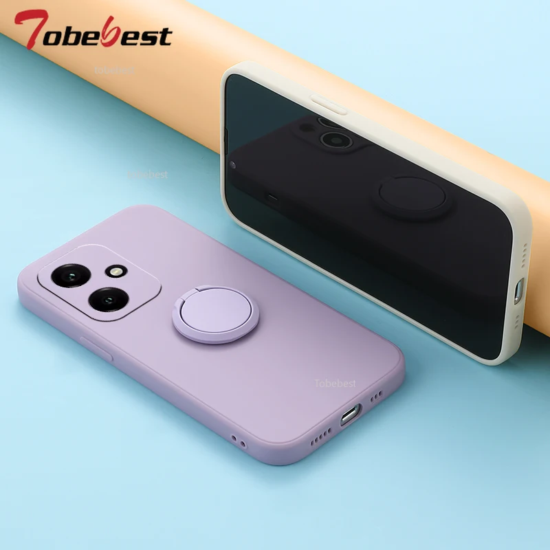 Funda de silicona con soporte para teléfono con anillo para dedo 360 para Huawei Honor 400 Lite Pro, funda trasera suave cuadrada - imagen 3