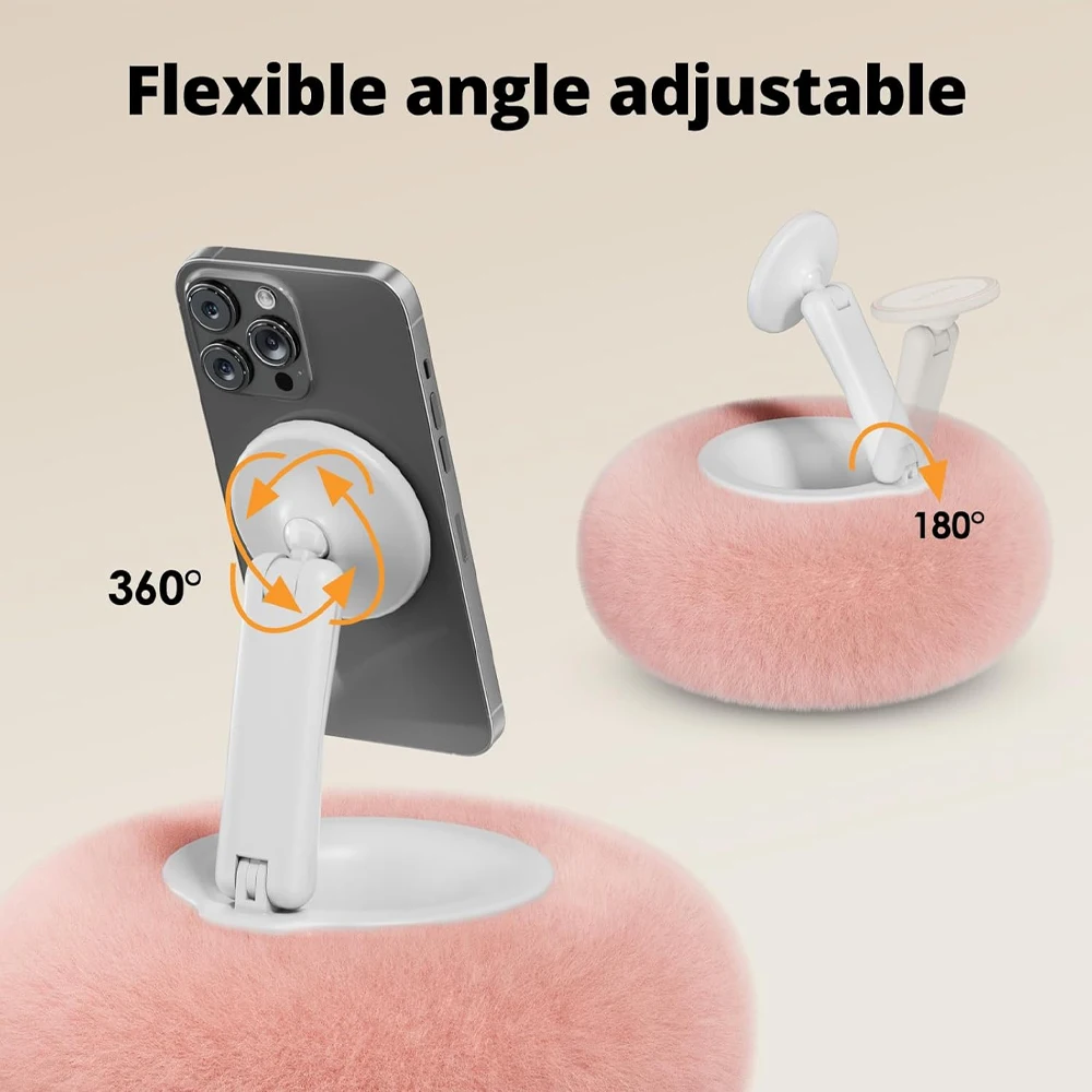 Soporte magnético para teléfono con ventosa inferior 360 ° Soporte de escritorio de almohada de felpa plegable de rotación para iPhone teléfono móvil iPad - imagen 5