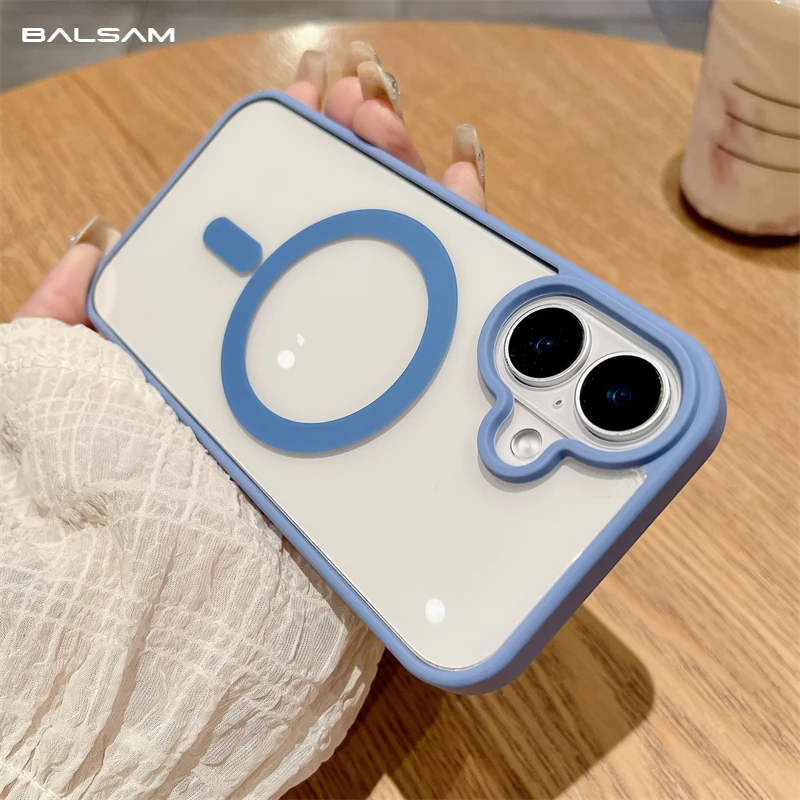 Funda magnética de lujo para Magsafe, funda transparente con carga inalámbrica para iPhone 16 15 14 13 12 11 Pro Max 16 Plus 16e, funda de parachoques a prueba de golpes - imagen 3