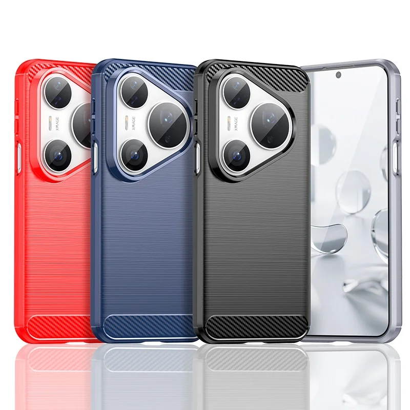 Para funda Huawei Pura 80 Pro funda Huawei Pura 80 Pro Capas a prueba de golpes parte trasera del teléfono suave TPU Fundas de fibra de carbono Huawei Pura 80 Pro - imagen 2