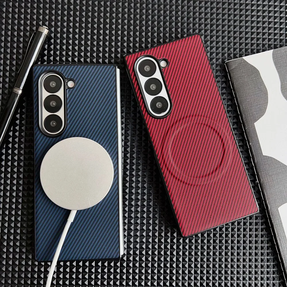 Funda magnética para Samsung Galaxy Z Fold 7 6 5 4 3 SE, cubierta de textura de fibra de carbono de cuero PU para carcasa Chagre inalámbrica Mag-safe - imagen 3