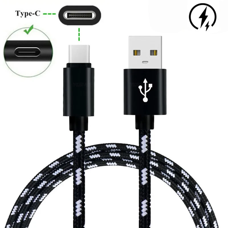 Cable USB tipo C de carga rápida para teléfono móvil, Cable de datos de tela trenzada 2A para Samsung, Huawei, Xiaomi, honor, Oneplus, Android, 1M, 2M, 3M