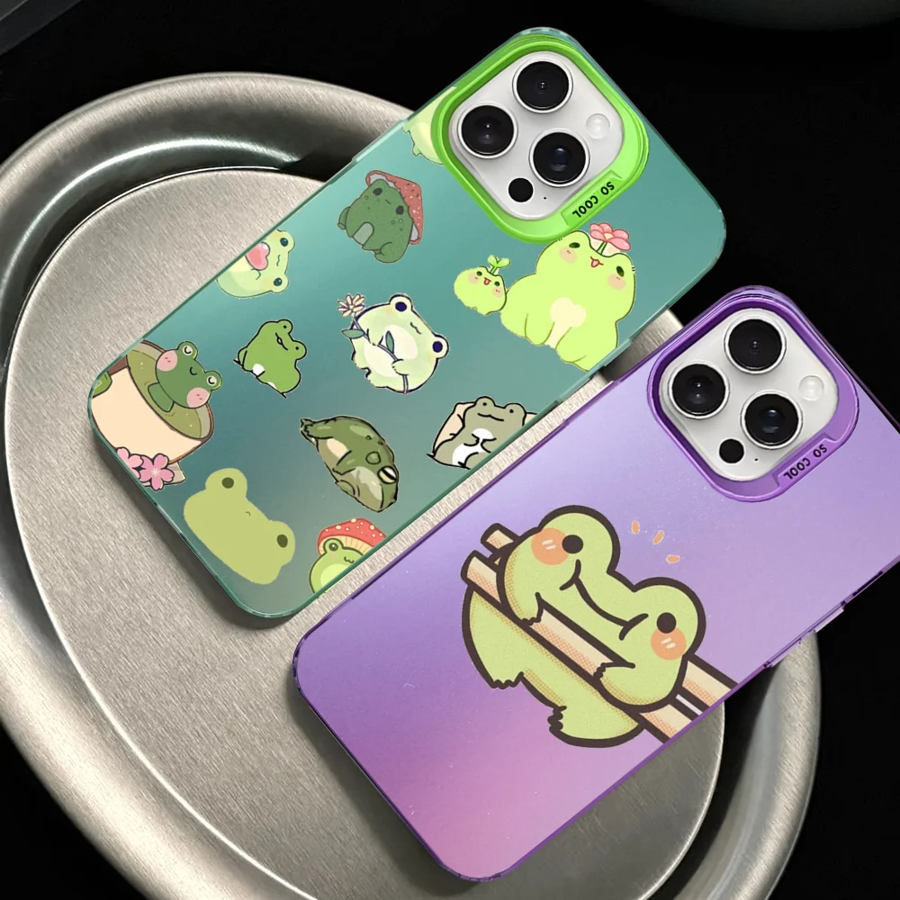 Funda de teléfono con dibujo de rana para iPhone 16 15 14 13 12 11 Pro Max X XR XSMAX 8 7 Plus, funda trasera mate a prueba de golpes - imagen 3