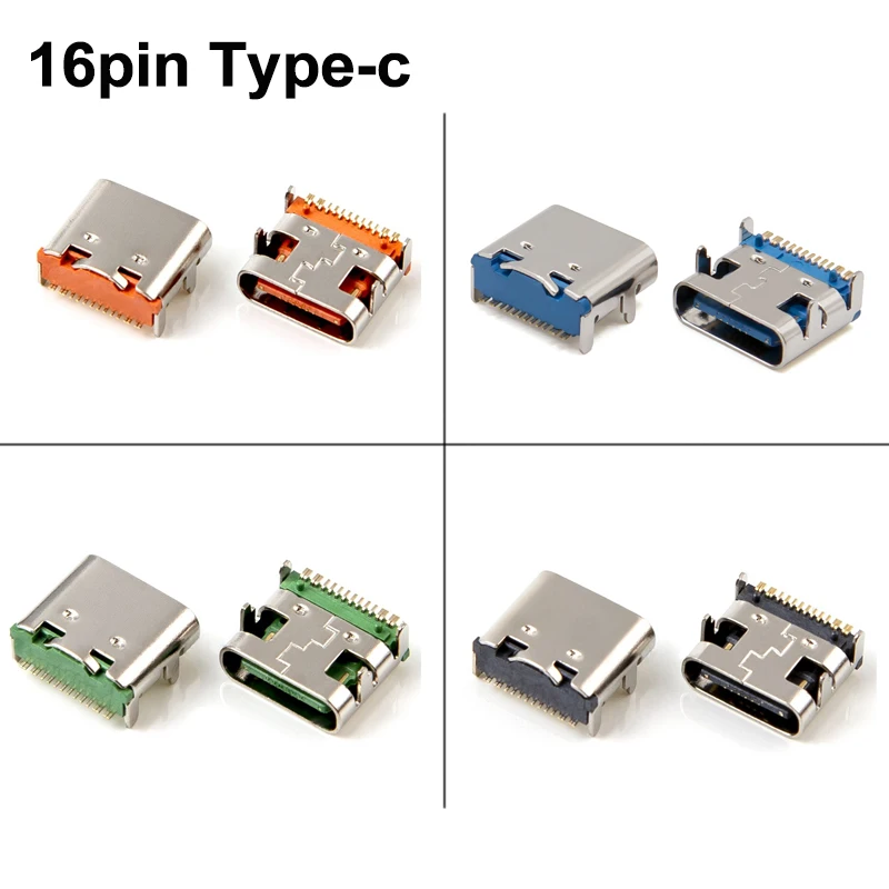 10 Uds USB-3.1 SMD 16Pin tipo C conector hembra interfaz USB C para puerto de carga de teléfono móvil toma DIY