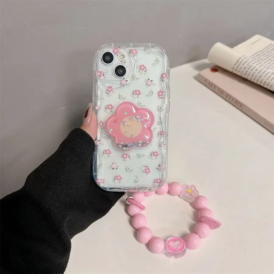 Funda de teléfono con pulsera y soporte de flor con sonrisa coreana para Samsung Galaxy S25 Ultra 5G S20 S21 S24 FE S22 S23 S24 Plus Ultra - imagen 3