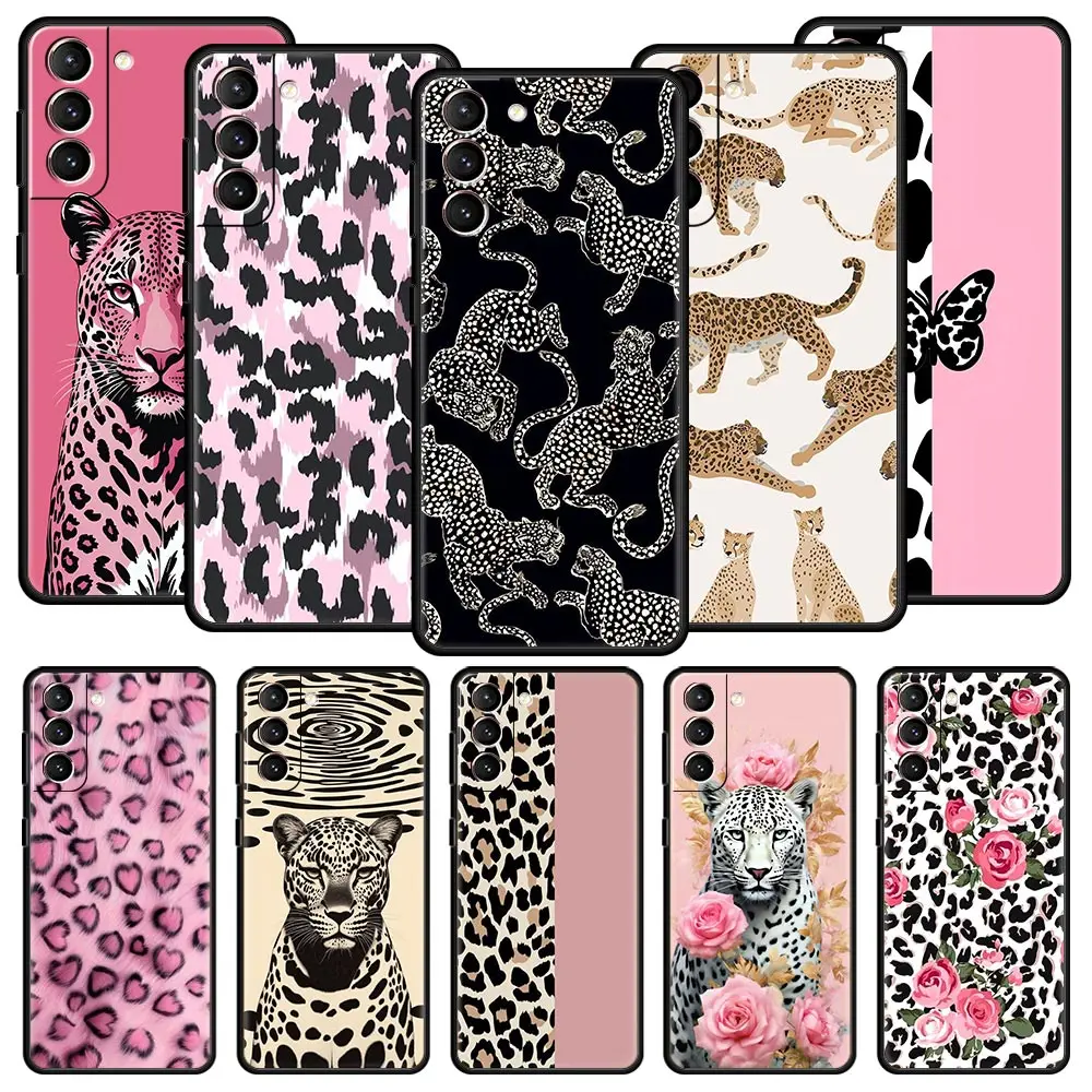 Funda de teléfono con ojos de leopardo florales para Samsung Galaxy S25 Edge S24 S23 S22 S20 Ultra S21 FE 5G S10 Plus, funda suave de TPU