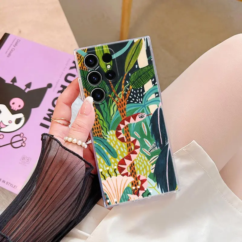 Funda de teléfono con estampado de jungla Tropical, leopardo, perezoso, selva tropical, gato, para Samsung Galaxy S24 S23 Ultra S22 S20 Plus S21 FE, Fundas transparentes - imagen 3