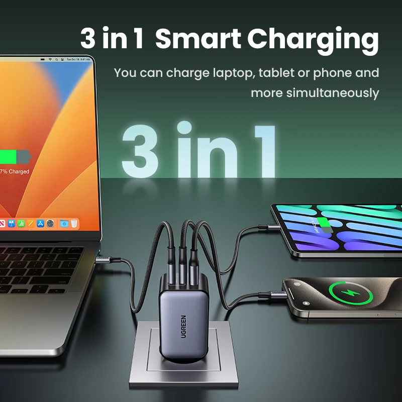 UGREEN 100W GaN Charger PD Fast Charger USB C Charger QC4.0 3.0 Quick Charge For Macbook Pro Laptop Tablet iPhone 15 14 13 Pro - imagen 4